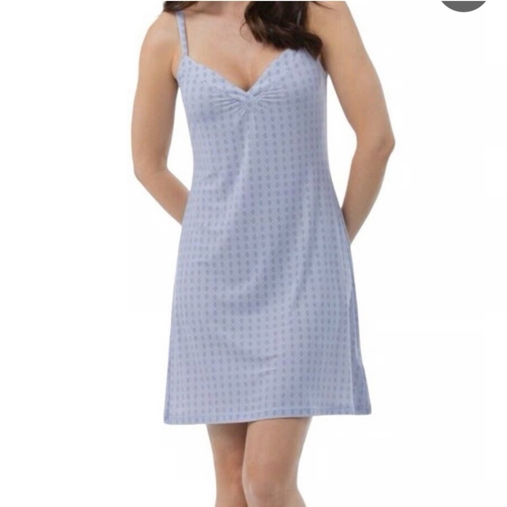 Pajamagram Size SM Naturally Nude Chemise Blue Geo Print Stretch Nightgown NWT